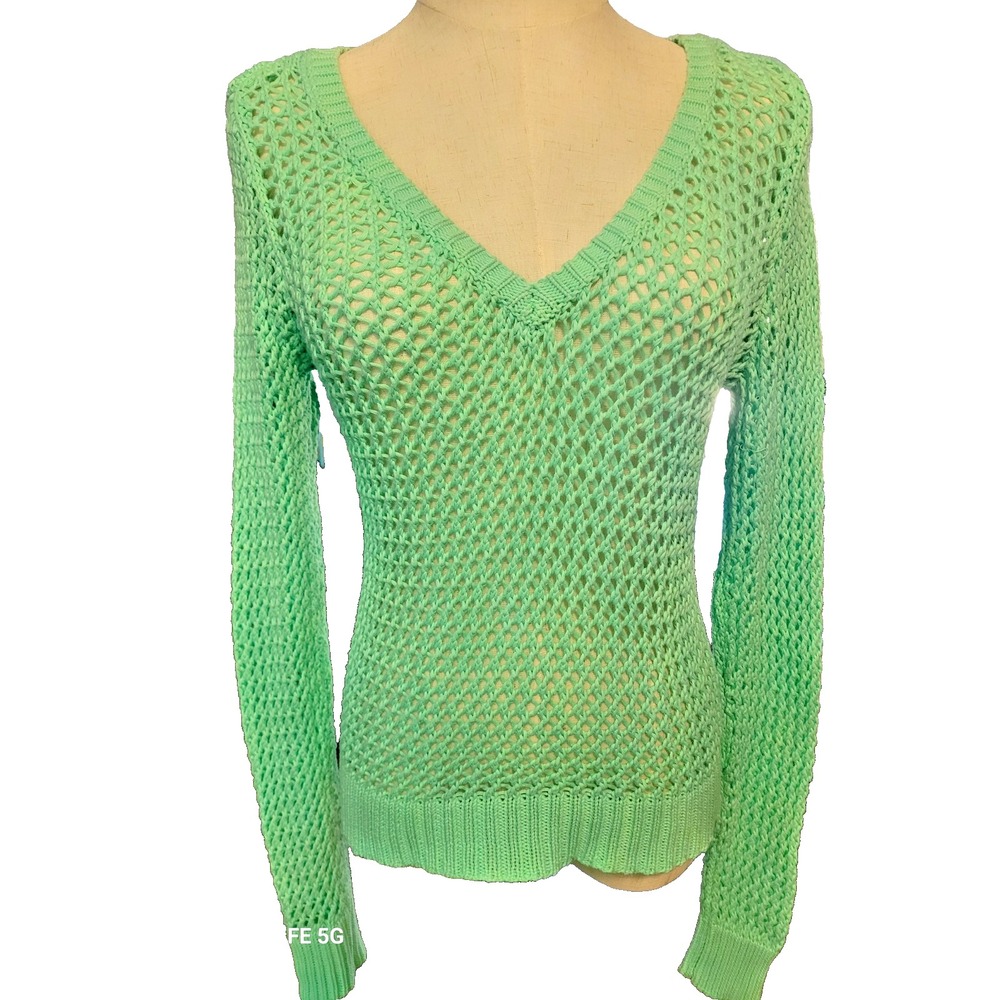 Aeropostale Womens Cable Knit Teal/Green V Neck Long Sleeve Y2K Pullover SZ M